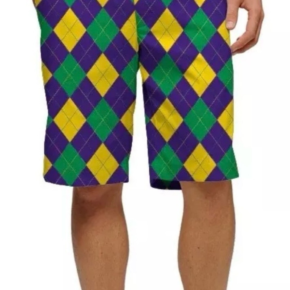 Loudmouth Heritage Carnival Argyle Diamond Mardi Gras Bold Golf Shorts. Size